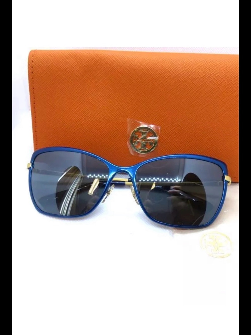 Authentic Tory Burch Blue Frame Sunglasses with Orange Case